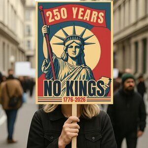 No Kings in America 250 Years Protest Sign, 1776–2026 Patriotic 250 Anniversary